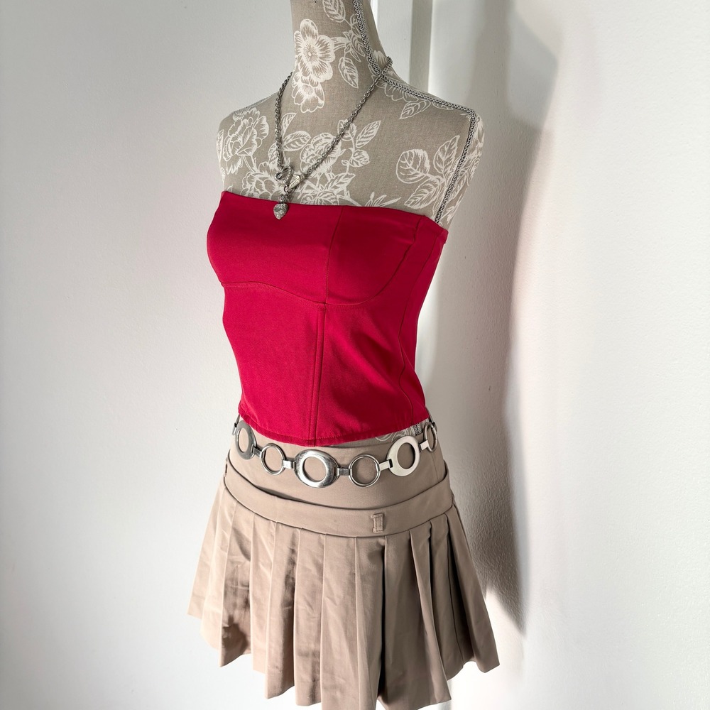 Edikted Red Corset Tube Top Lace Up Back Strapless Bustier Size M Fits XS-S
